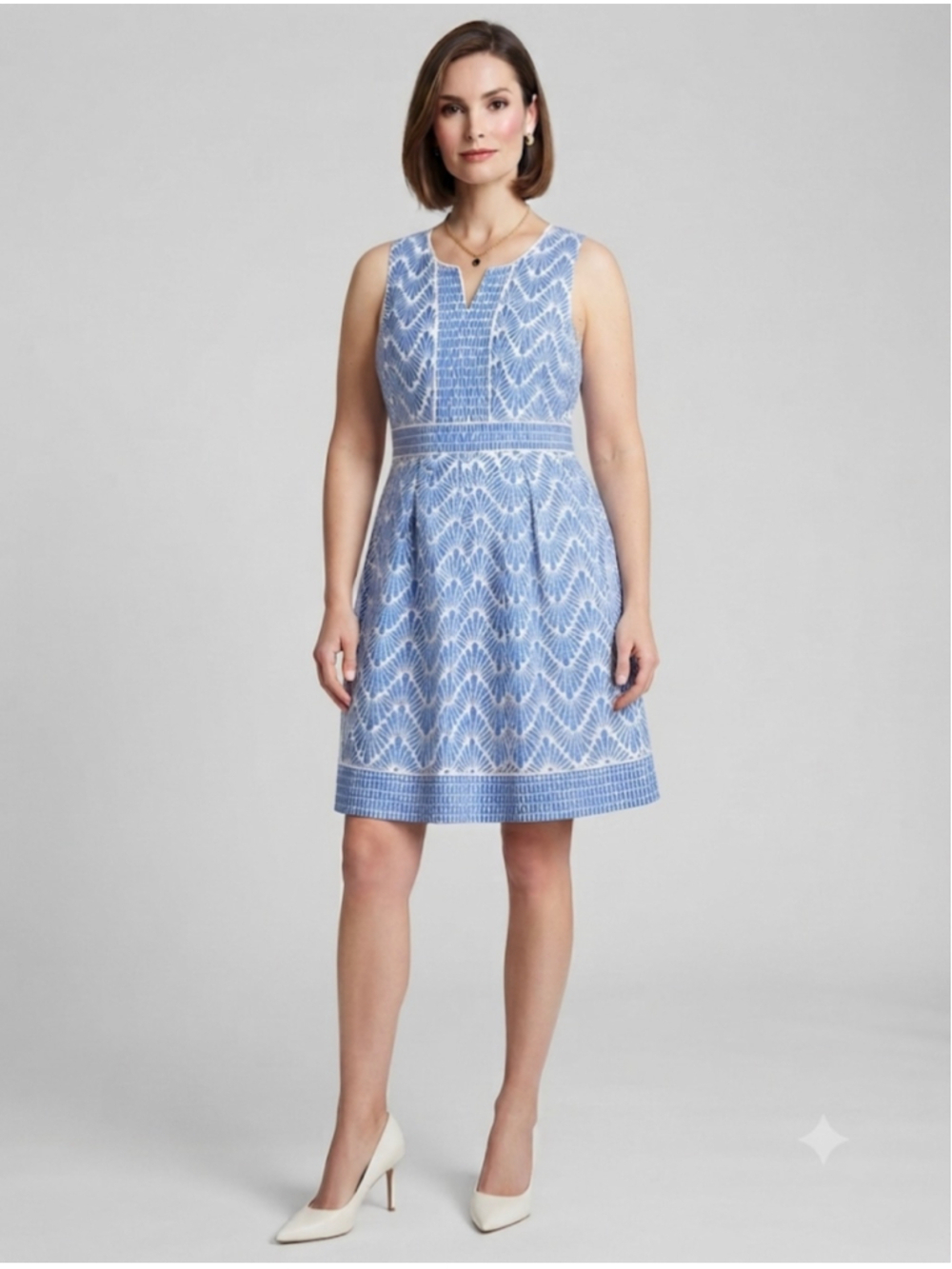 Talbots Blue and White Patterned Mini Dress Size 14
